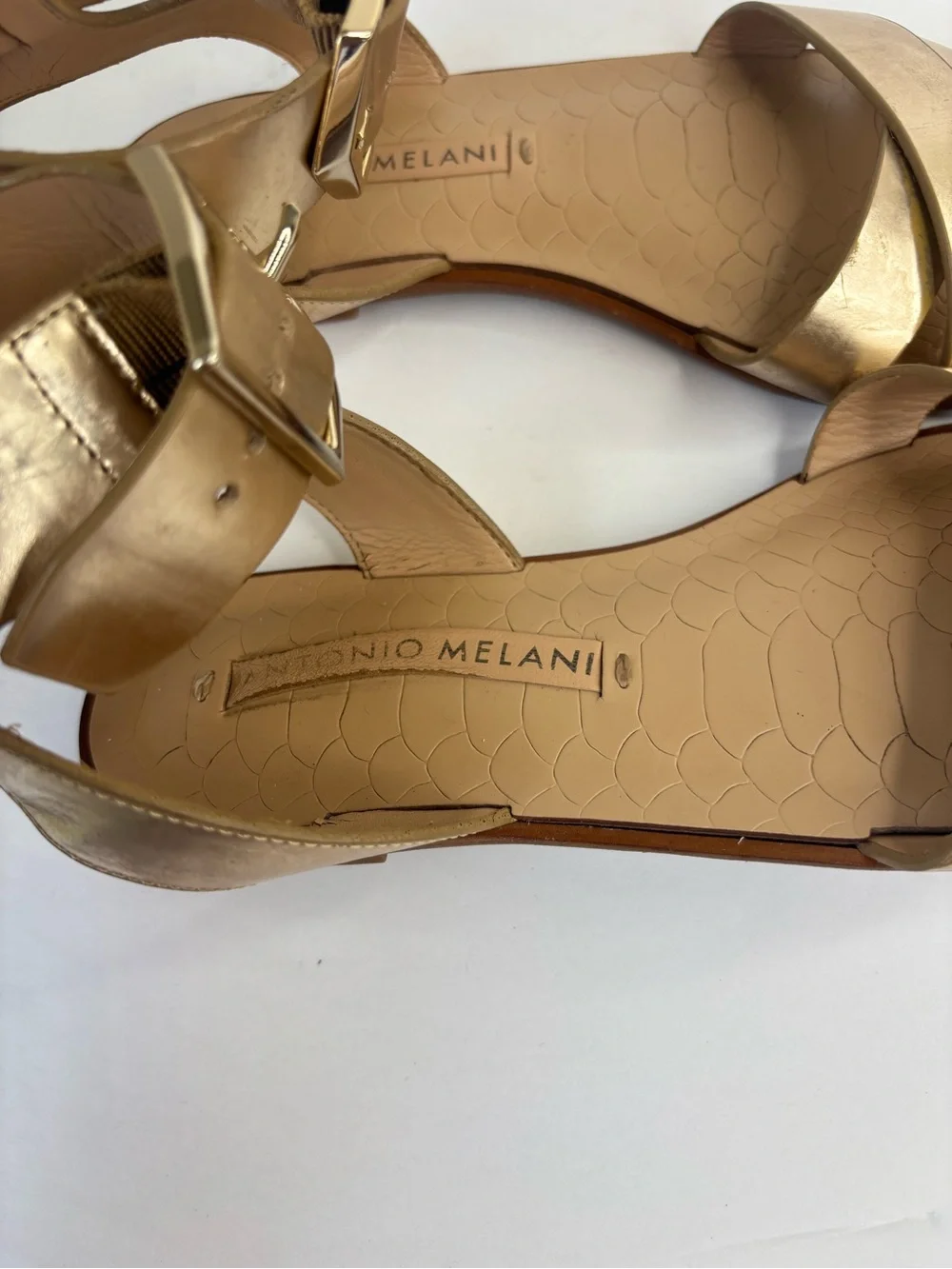 S3 Antonio Melani Metallic Gold Ankle-Strap Sandals Gladiator Greek Size 6